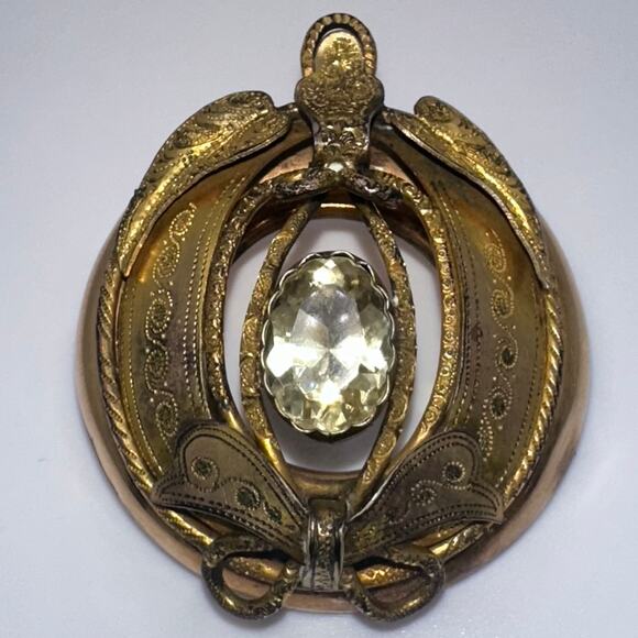 Antique Victorian 12kt gold gilt & 10kt solid base genuine citrine pendant - Picture 4 of 10